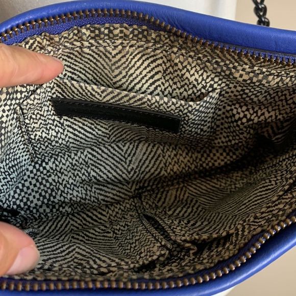 Rebecca Minkoff Purse Crossbody Bag Blue Leather Black Chain Small Medium Used - Picture 7 of 9